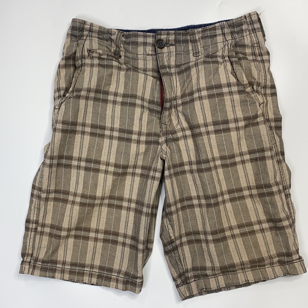 American Eagle Long Brown Plaid Shorts Size 30